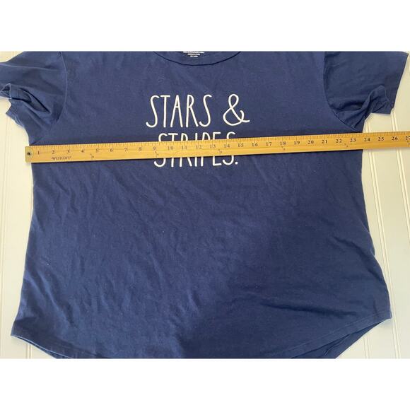Rae Dunn Stars & Stripes Short Sleeve Crew Neck T Shirt Top - Size Women's 1X - Picture 4 of 6